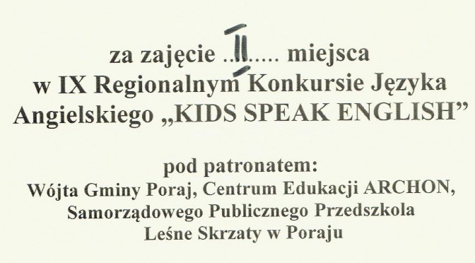 Więcej o: II MIEJSCE W KONKURSIE Z JĘZYKA ANGIELSKIEGO !!!